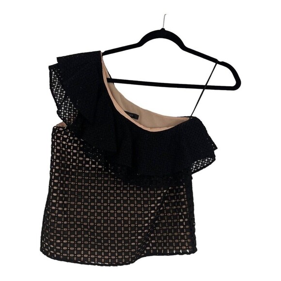 J. Crew Size 0 One Shoulder Eyelet Black Ruffle Top Style G3395 - Picture 1 of 3